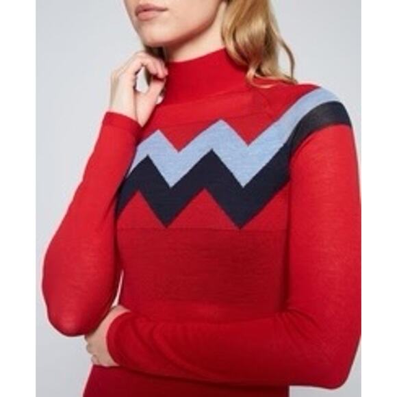 The Chevron Mock Neck Sweater with Red, Light Blue, & Navy Size SMALL - Picture 3 of 4